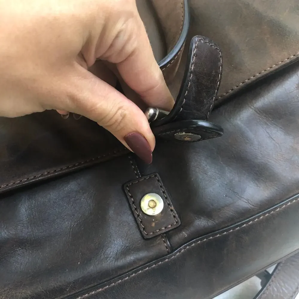 Frye Oliver Two-Handle Briefcase Messenger Bag Brown Leather